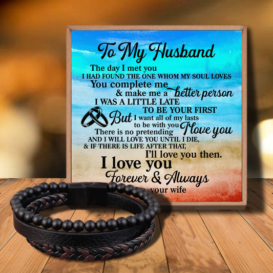 To My Husband Charm Rope Stainless Steel Magnetic Natural Stone Leather Man Bracelet Beaded Braclet Volcanic Stone