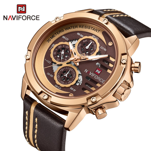 NAVIFORCE Mens Watches Top Brand Luxury 3Bar Waterproof Date Quartz Watch Man Leather Sport Wrist Watch Men Waterproof Clock